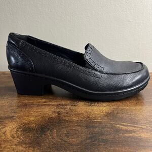 Easy Spirit Leoda Loafer 9.5 Womens Black Leather Block Heel Slip On Pump NEW
